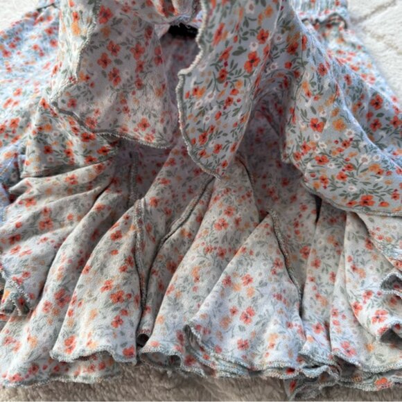Vici | Blue and Orange Floral Ruffle Mini Skirt | Size Small - Picture 4 of 10